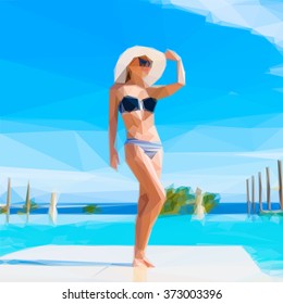 Vector image of girl at swimming pool