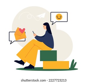 Vector image of a girl texting from a mobile phone.