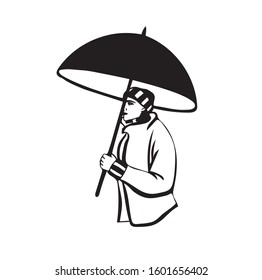 Vector image of a girl with umbrella on a white background.
