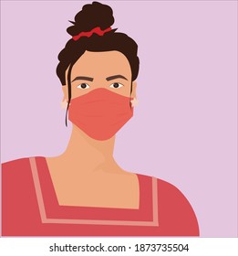 Vector image of girl wearing a mask