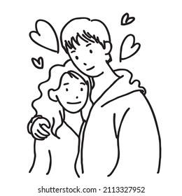It's a vector image. Girlfriend. Boyfriend. A woman and a man are hugging each other. It's line art.