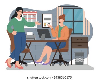 imagen vectorial de las niñas que trabajan en la oficina de la empresa