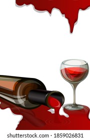 Vector image of a glass bottle of wine with a glass and wine is pouring from it into the glass. Concept on a white background. EPS 10