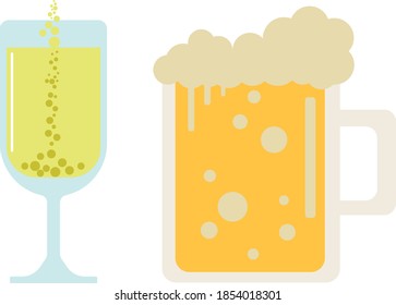 Vektorbild eines Glases Champagner und Brille mit Bier