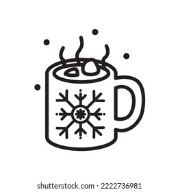 vector image of glass of hot chocolate in black lines with white background