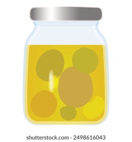 Vector image of a glass jar with yellow preserved lemons, isolated on white background