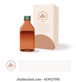 Vector image of the glass medical Bottle on the white background and a box for medicine