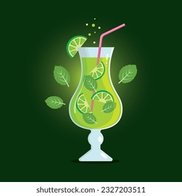Vector image of a glass of mojito with lime and mint for design, print on a t-shirt, banners