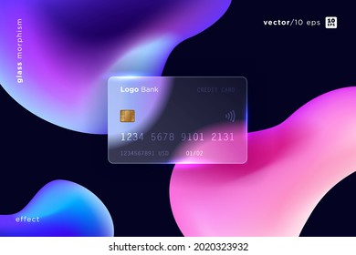 Vector image in the glass morphism style  Translucent bank card  frosted glass   abstract shapes  Place for your text 