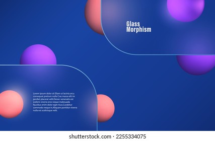 Vector image in glass morphism style. Translucent rectangle, frosted glass and abstract shapes