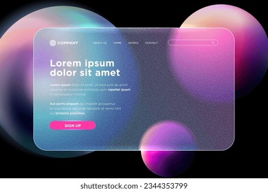 Vector image in the glass morphism style. Translucent template for web site. Frosted glass and spheres.