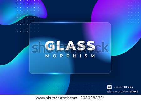 Vector image in the glass morphism style. Translucent bank card, frosted glass and abstract shapes. Place for your text.