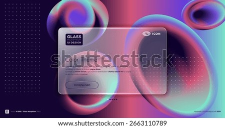 Vector image in the glass morphism style. Translucent plate, frosted glass and abstract rounded figures. Place for your text.