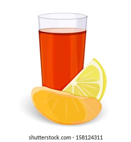 Vector image of glass of tea with slice of lemon and orange