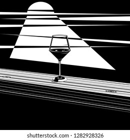 vector image of a glass with wine. abstract style. black and white