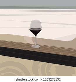vector image of a glass with wine on an abstract beach background