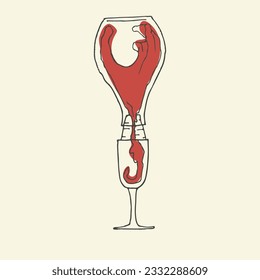 vector image of a glass of wine. Red wine, wave in a glass.