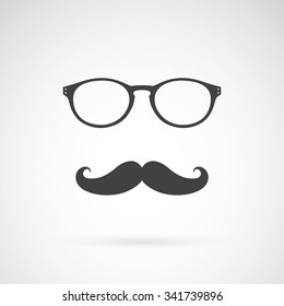 Vector image of an glasses and mustache on white background