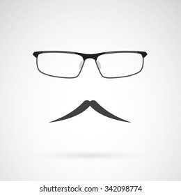 Vector image of an glasses and mustache on white background