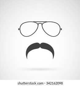Vector image of an glasses and mustache on white background