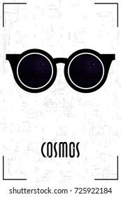 vector image of glasses. in the reflection of a glass space background. brush strokes, stars. It can be used for logos, websites, brochures, postcards, etc.