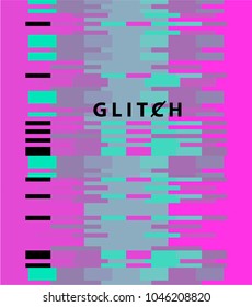 Vector image of glitched screen of networking computer with noise and random colorful pixels.