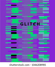 Vector image of glitched screen of networking computer with noise and random colorful pixels.