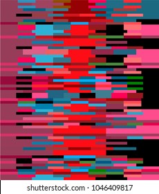Vector image of glitched screen of networking computer with noise and random colorful pixels.