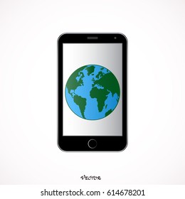 vector image of a globe on a smart phone screen