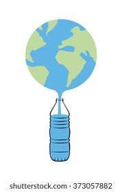 Vector image of globe with the sea pouring into a plastic water bottle