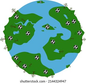 vector image of globe with soccer ball inside.