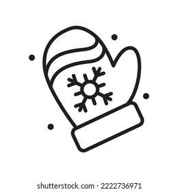 imagen vectorial del icono del guante para navidad fría en líneas negras con fondo blanco