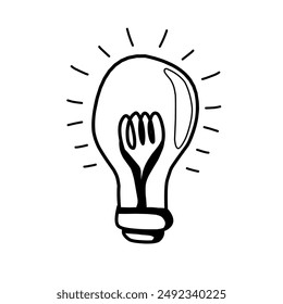 Vector image of glowing lamp hand silhouette and line art for editing