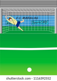 Vector image goalkeeper caught the ball from the penalty spot.