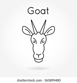 Vector image of goat head on white background. Thin line style.