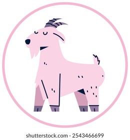 Vector image of goat icon inside a circle with pink line