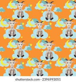 Vector image of goats in a colorful pattern for a children's print. Textiles or colorful packaging.