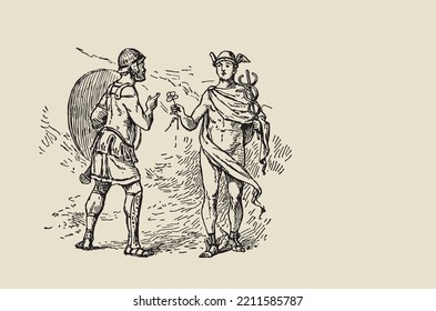 Vector image - God Mercury protects Odysseus with a flower