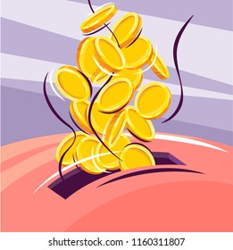 vector image of gold coins falling into the piggy Bank hole
