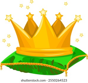 Vector image of a gold crown on a green pillow