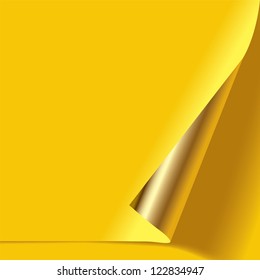 Vector image of gold curled corner of the yellow paper