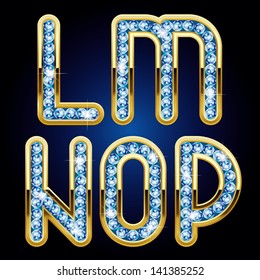 Imagen vectorial de las letras mayúsculas del alfabeto oro y diamante