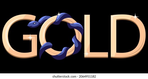 Vektorbild, goldenes Logo. Eine blaue Sapphire-Schlange umhüllt einen goldenen Ring.