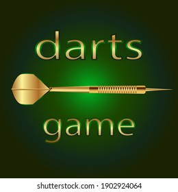 vector image of golden dart for playing darts on a green background and with the inscription darts game