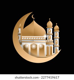 imagen vectorial de una mezquita domo dorada con luna creciente
