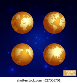 Vector image. The Golden Globe. Planet against the background of space and stars. Precious planet