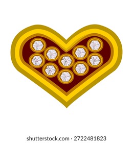 Vector image of a golden heart with diamonds on a red background. Use it as an element for your designs, prints, and more.
