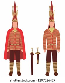 Vector image of the Golden man costume of the Scythian period, found during excavations with separate Golden elements