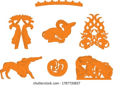 Vector image of the Golden man costume of the Scythian period, warrior, found during excavations with separate Golden elements, stylized animal drawings