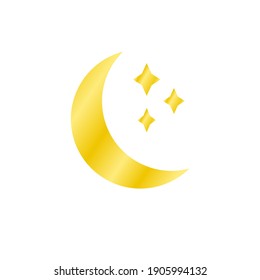 vector image of golden month with stars like metal Isolated on white background